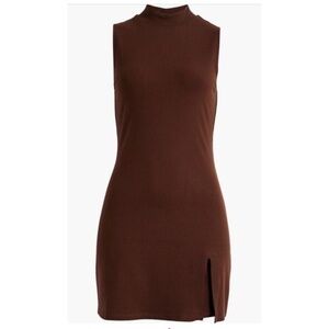 Reformation Ribbed Mock Neck Sleeveless Mini Dress – Brown – Size Medium